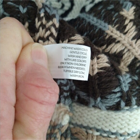 Old Navy Knit Cardigan Tan Black Aztec Southwest Cotton Lambs Wool Blend - Picture 10 of 10